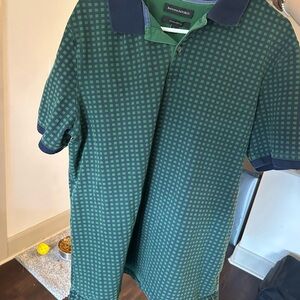 Banana Republic Green and Blue Polo Shirt with Geometric Pattern